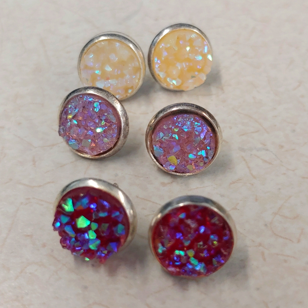 Quartz earrings 3 pairs